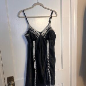 Black Slip Dress with Lace Trim